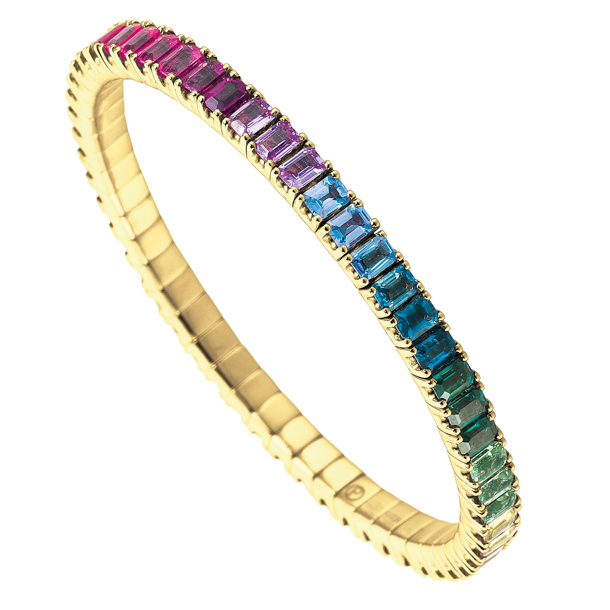 FLEX Tennis Rainbow Bracelet - Yellow Gold & Emerald Cut Sapphires