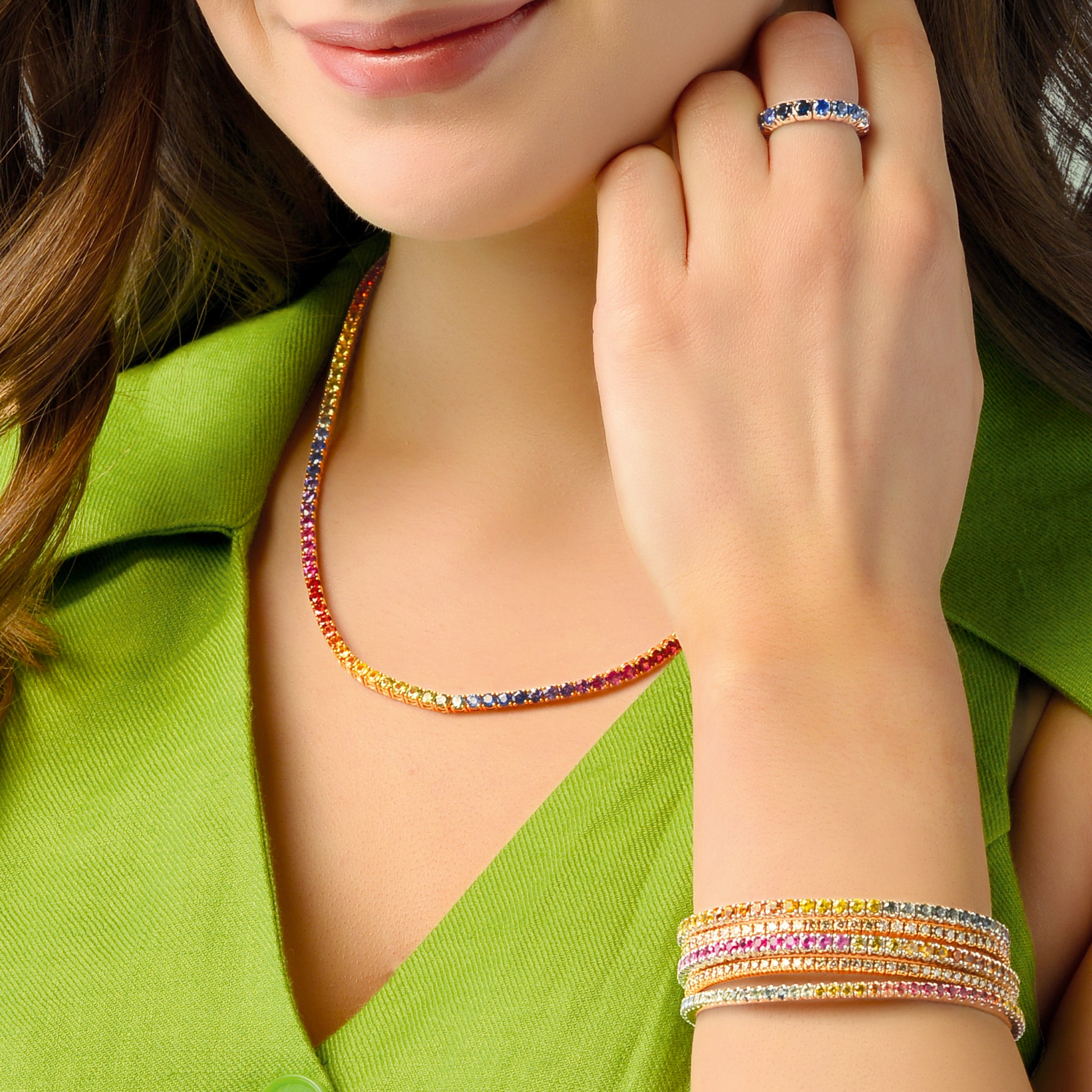 FLEX Tennis Rainbow Bracelet - White Gold & Round Cut Sapphires