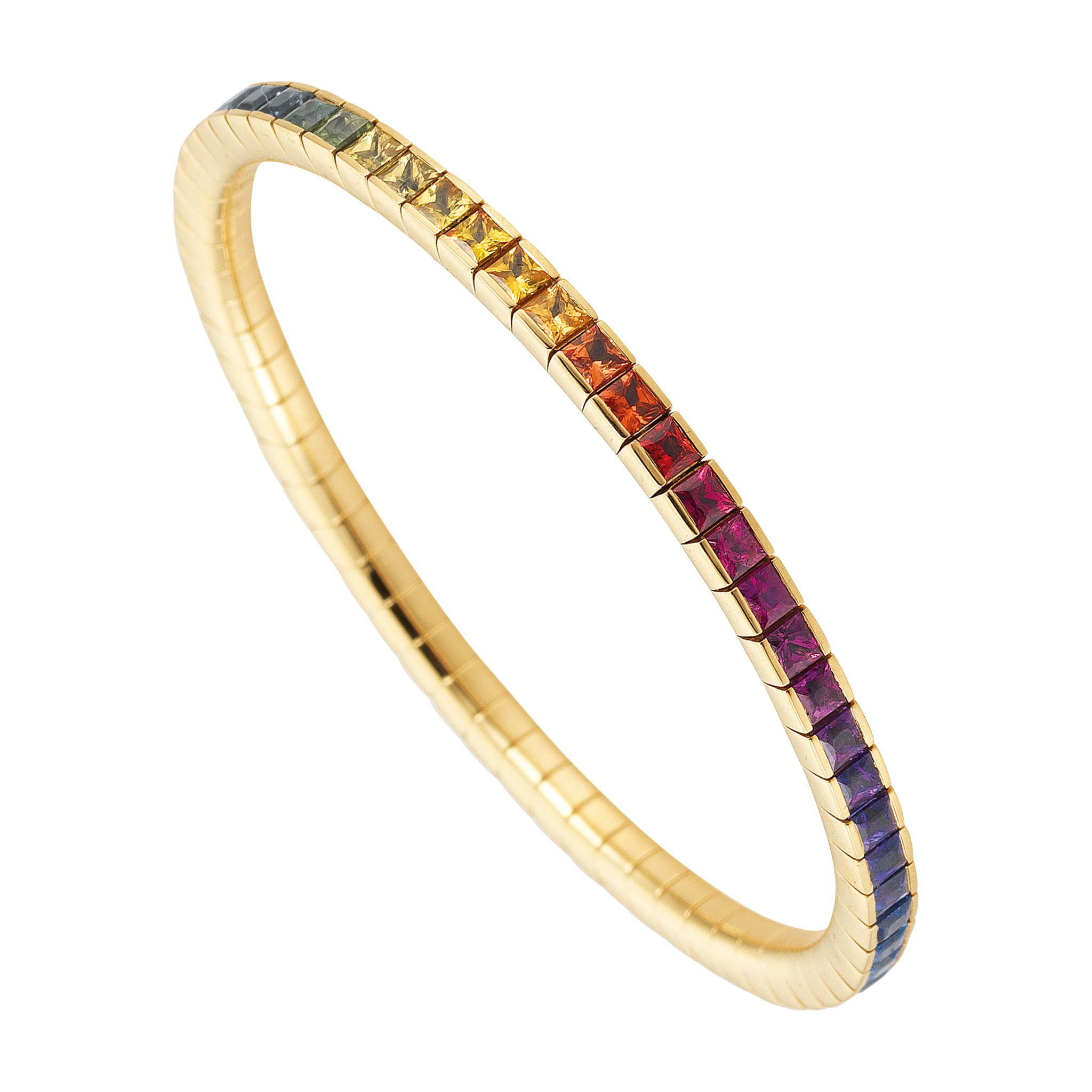 FLEX Tennis Rainbow Bracelet - Yellow Gold & Princess Cut Sapphires