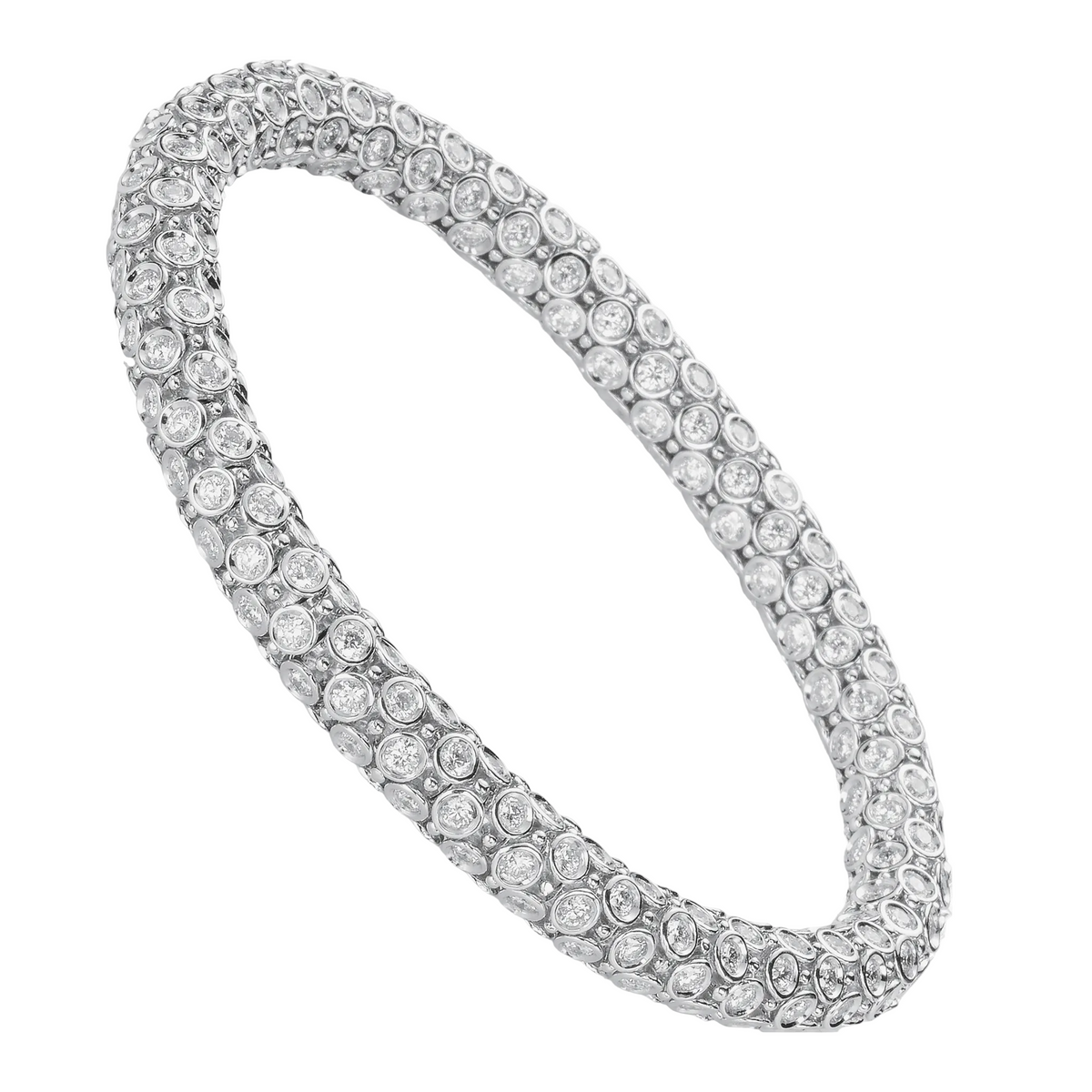 Silver bracelet with clear gemstones on a white background