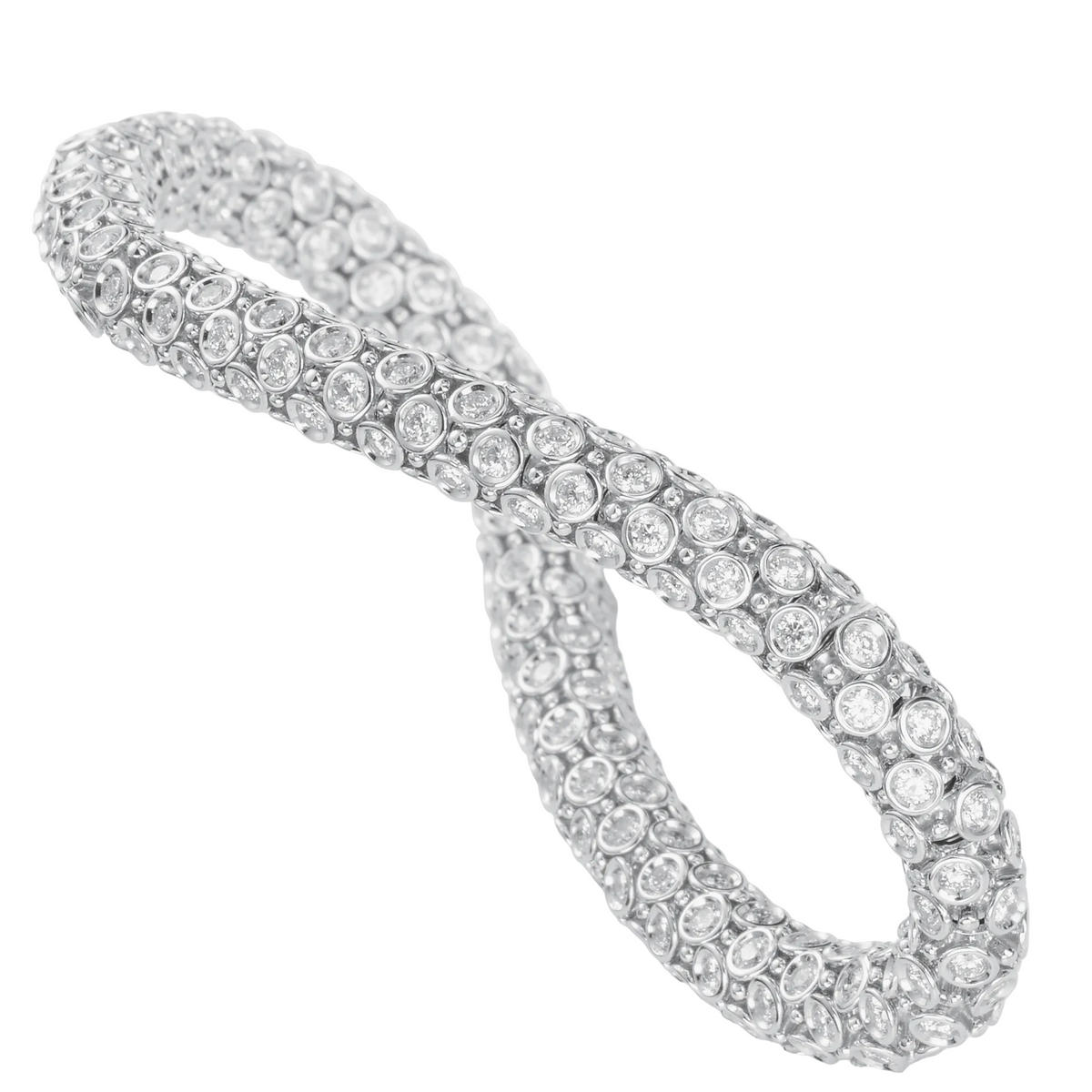 Silver bracelet with clear gemstones on a white background