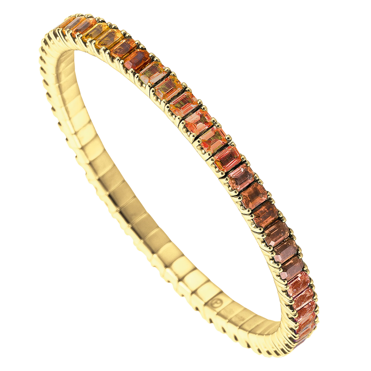 Gold bracelet with brown gemstones on a white background