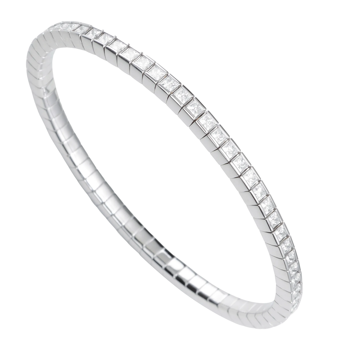 Silver bracelet with small diamonds on a white background