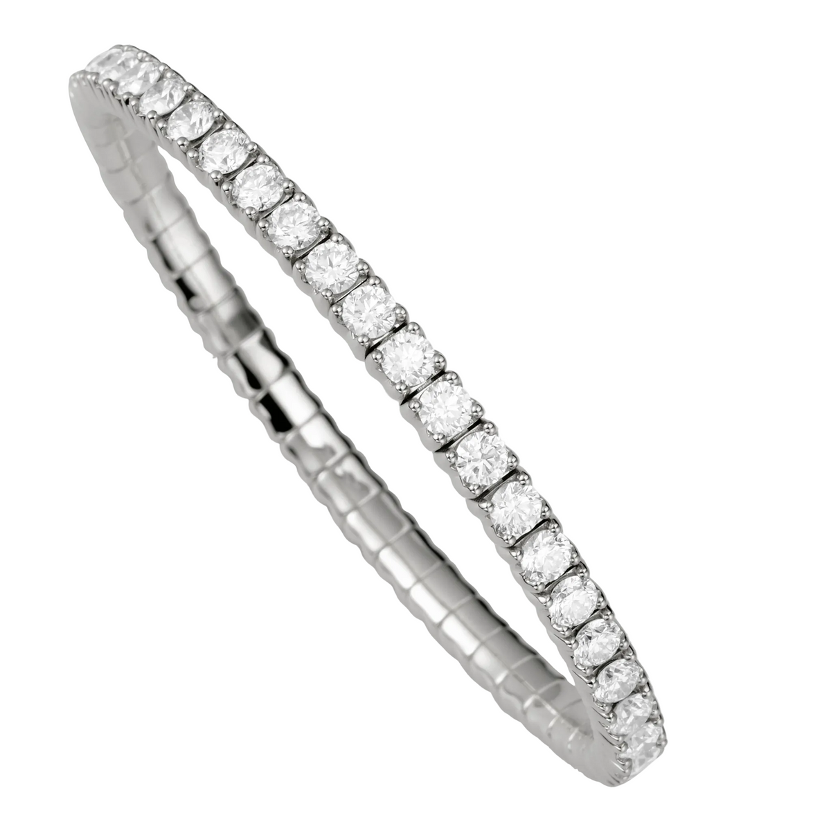 Silver bracelet with clear gemstones on a white background