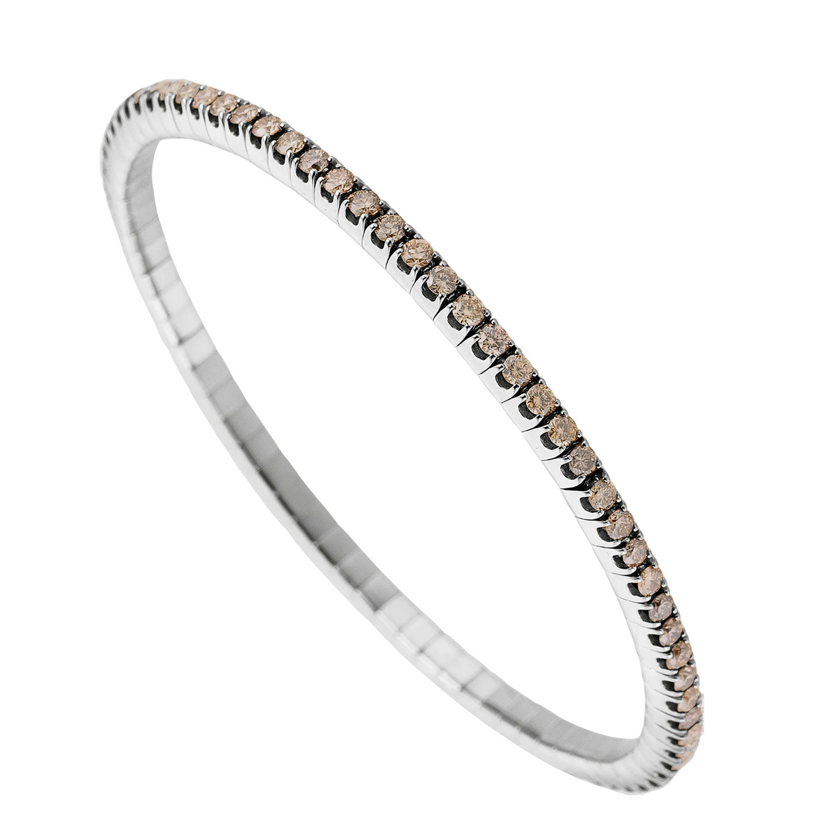 Silver bracelet with brown gemstones on a white background