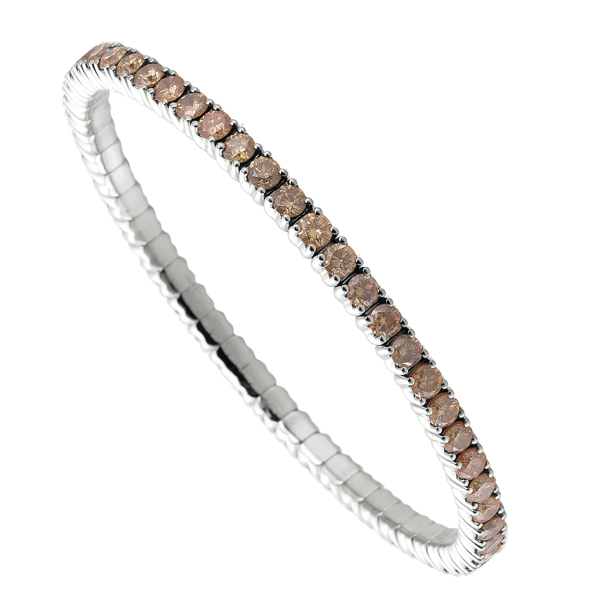 Silver bracelet with brown gemstones on a white background