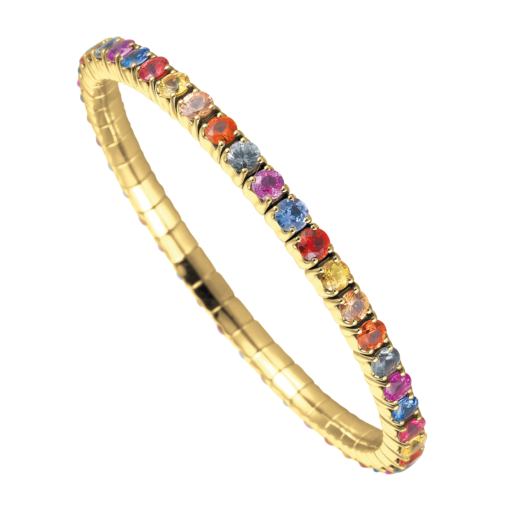 FLEX Tennis Multi Coloured Bracelet - Yellow Gold & Round Cut Sapphires
