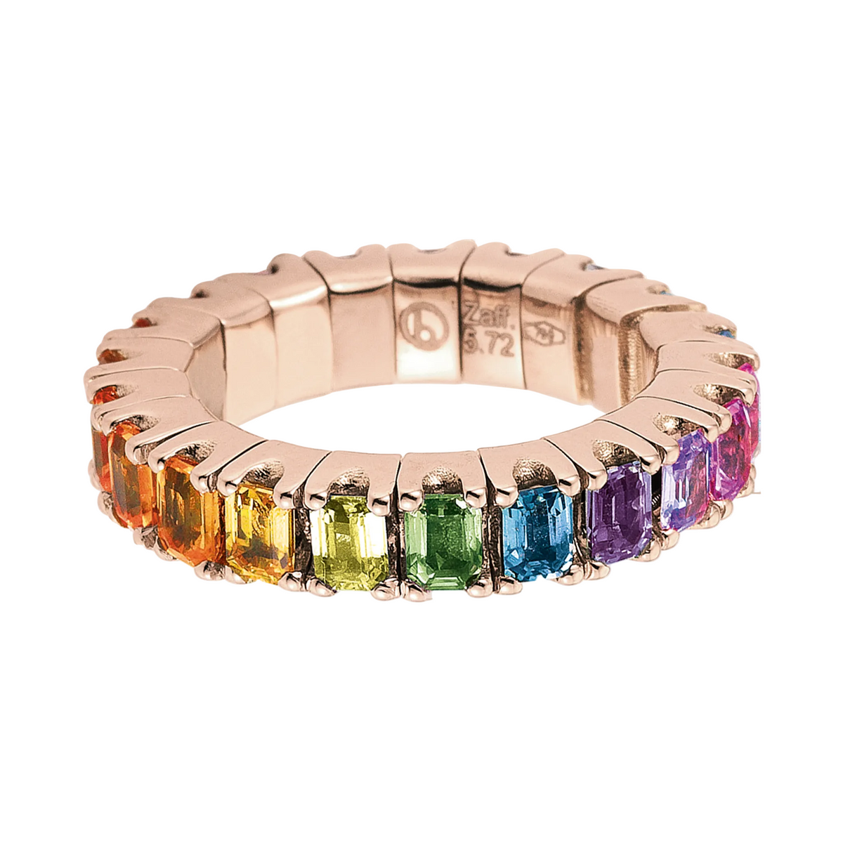 FLEX Rainbow Eternity Ring - Rose Gold & Emerald Cut Sapphires | FLEX133