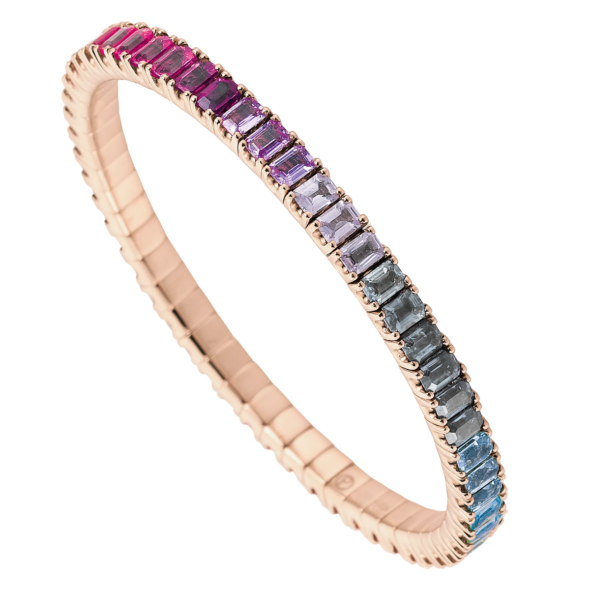 tenni sbracelet with multicolored gemstones on a white background