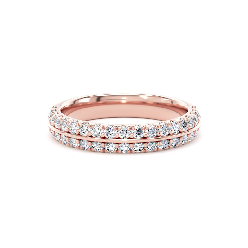 Round Diamond Rose Gold Ring, Knife Edge Scallop Set Half Eternity | ET1220