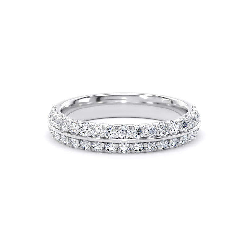 Round Diamond White Gold Ring, Knife Edge Scallop Set Half Eternity | ET1220