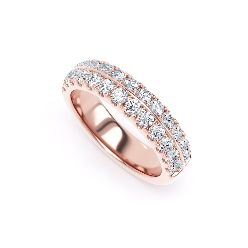 Round Diamond Rose Gold Ring, Knife Edge Scallop Set Half Eternity | ET1220