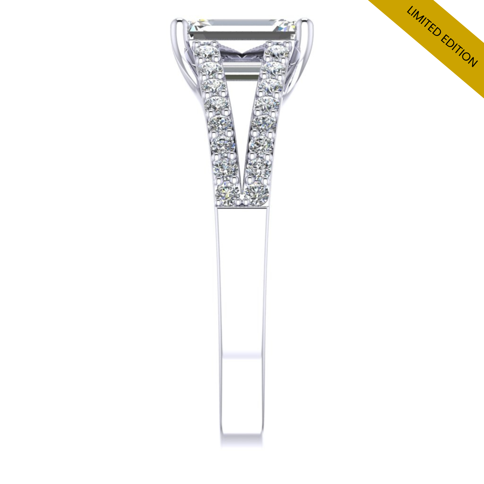 Emerald Diamond & Platinum split shoulder engagement ring | LGA