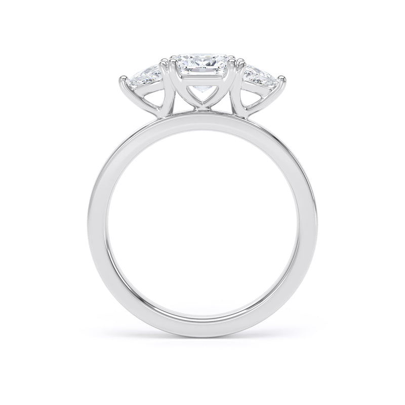 Cushion Diamond Platinum Trilogy Ring, Trillion Claw Set | LGC M3C01