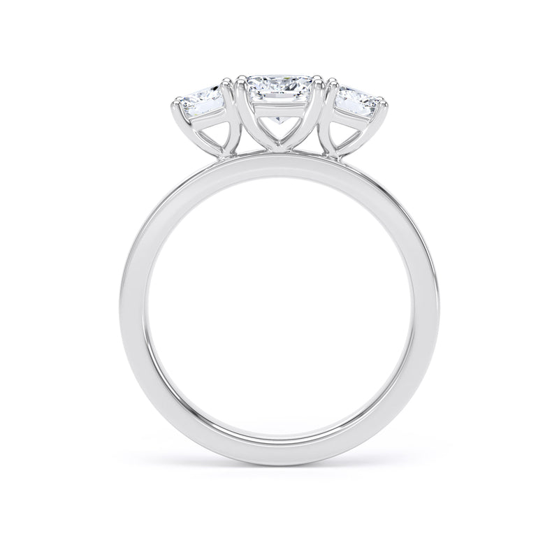 Cushion Diamond White Gold Trilogy Ring, Claw Set | LGC M3C02