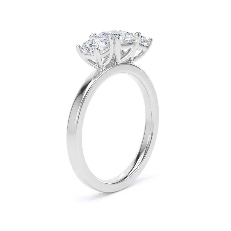 Cushion Diamond White Gold Trilogy Ring, Claw Set | LGC M3C02