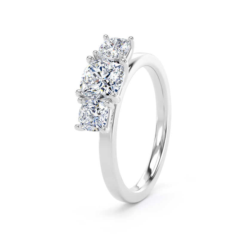 Cushion Diamond White Gold Trilogy Ring, Claw Set | LGC M3C02