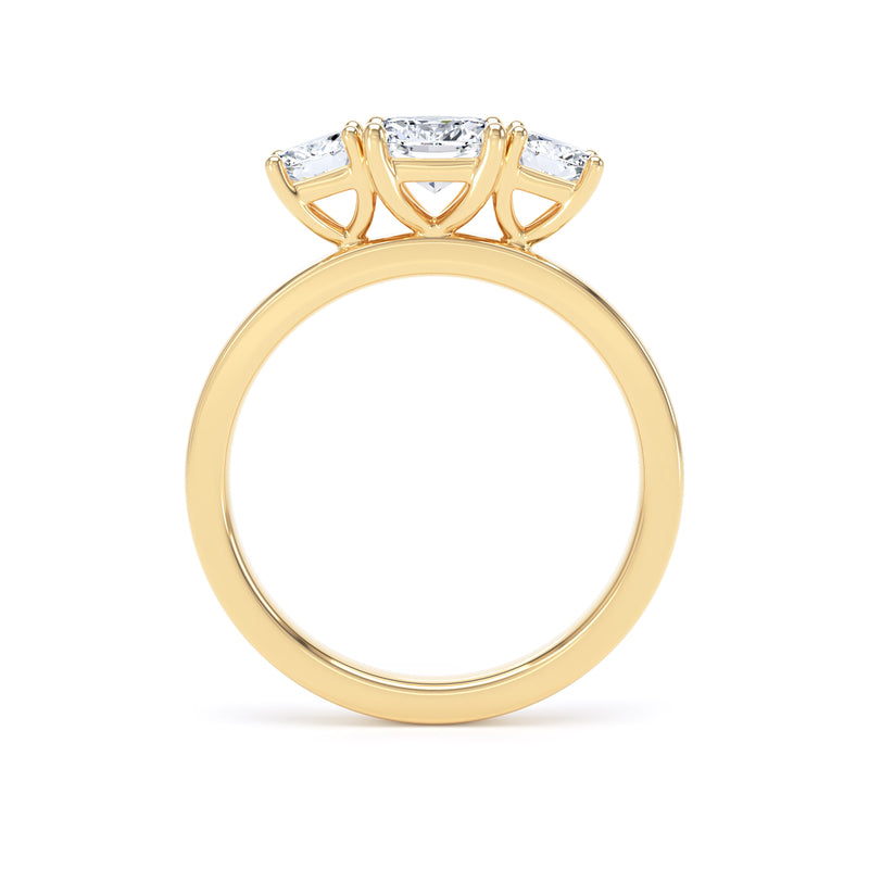 Cushion Diamond Yellow Gold Trilogy Ring, Claw Set | LGC M3C02