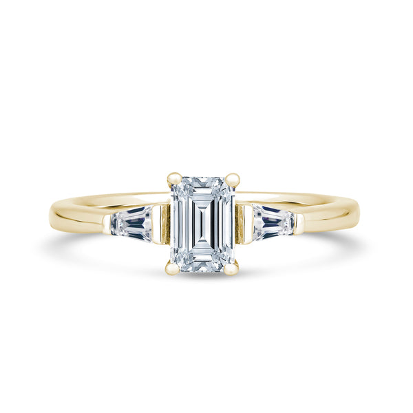 Emerald & Tapered Baguette Yellow Gold Trilogy Ring | M3E01