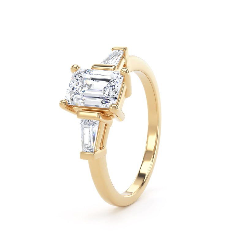 Emerald & Tapered Baguette Yellow Gold Trilogy Ring | M3E01 LGE