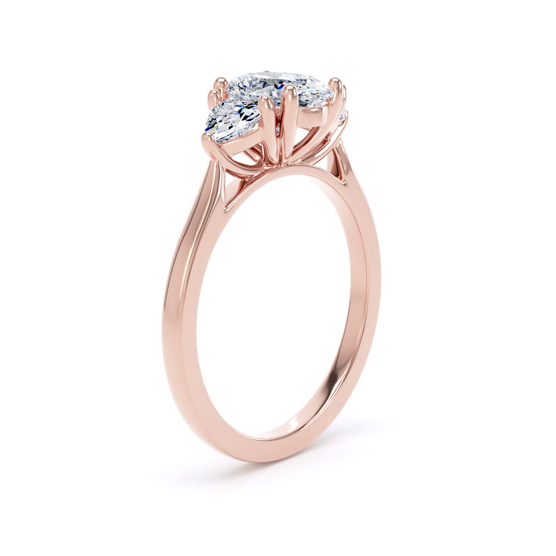 Oval & Trilliant Rose Gold Trilogy Ring | M3O02 LGO