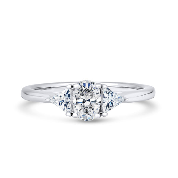 Oval & Trilliant Platinum Trilogy Ring | M3O02