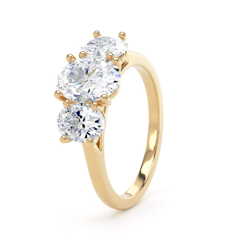Oval Diamond Yellow Gold Ring, Claw Set Trilogy | LGO M3O04
