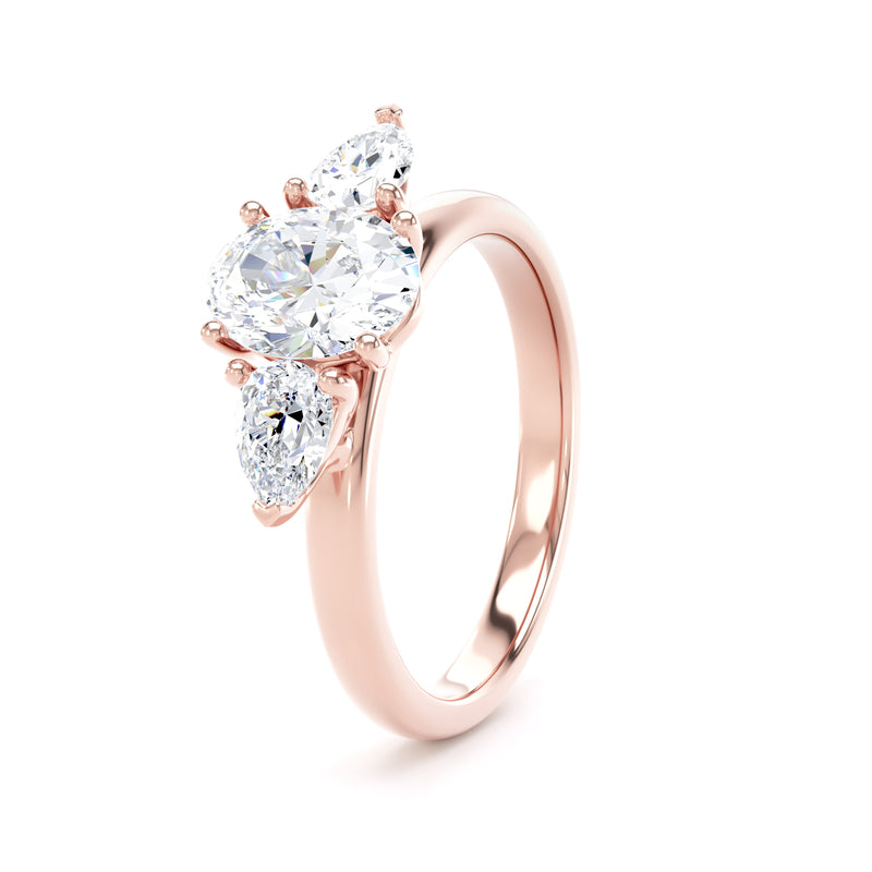 Oval & Pear Diamond Rose Gold Ring, Claw Set Trilogy | SMO M3O05