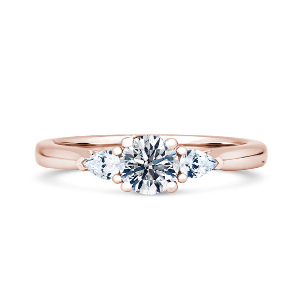 Round & Pear Rose Gold Trilogy Ring | M3R03