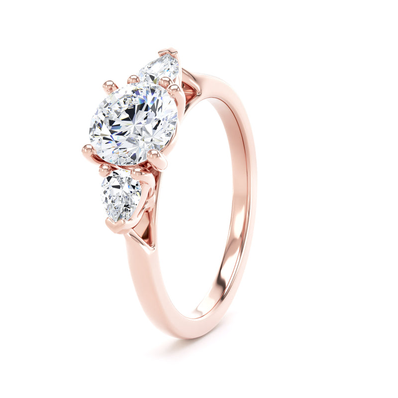 Round & Pear Rose Gold Trilogy Ring | M3R03 LGR