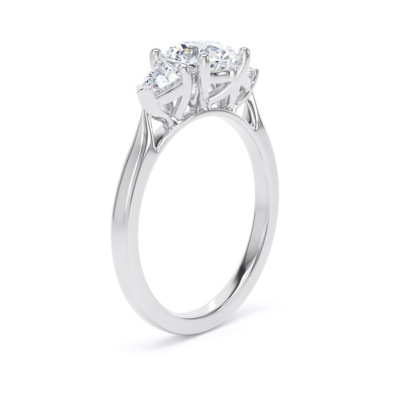 Round & Pear Platinum Trilogy Ring | M3R03 LGR
