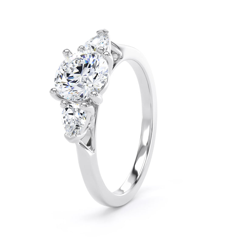 Round & Pear Platinum Trilogy Ring | M3R03 LGR