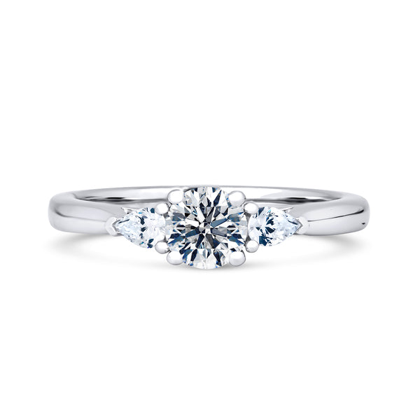 Round & Pear White Gold Trilogy Ring | M3R03