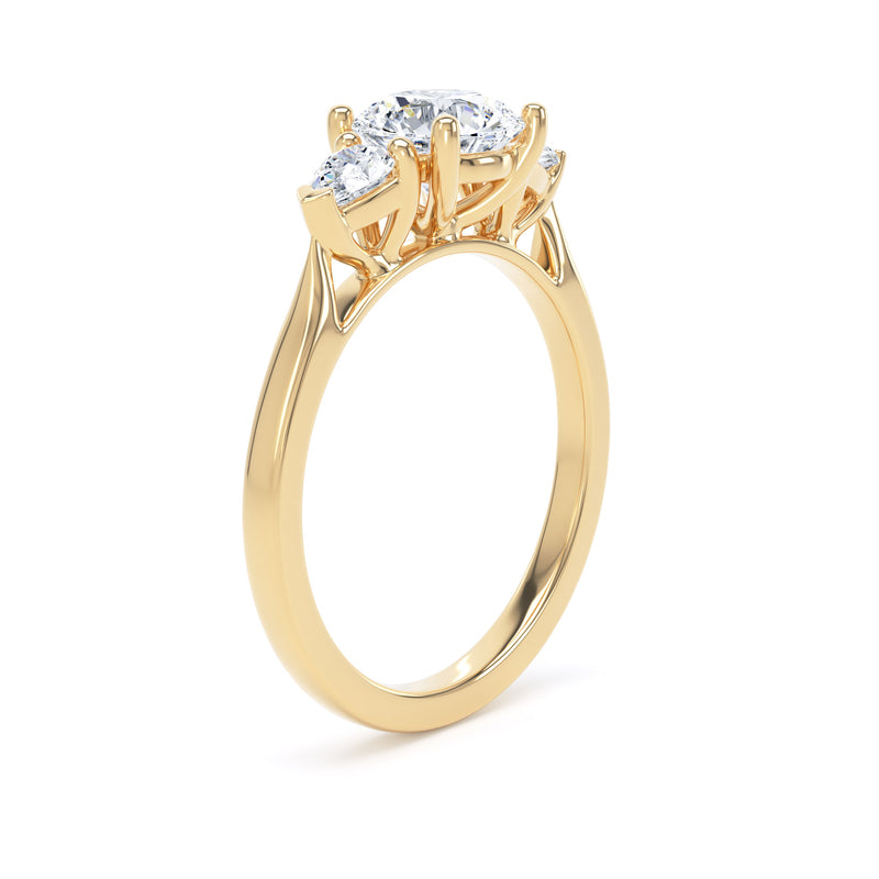 Round & Pear Yellow Gold Trilogy Ring | M3R03 LGR