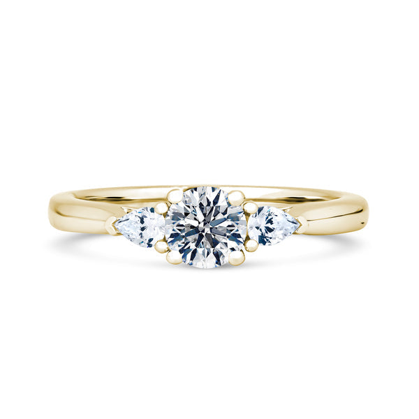 Round & Pear Yellow Gold Trilogy Ring | M3R03