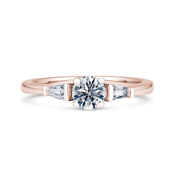 Round & Tapered Baguette Rose Gold Trilogy Ring | M3R04
