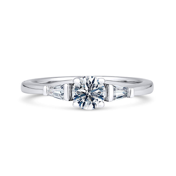 Round & Tapered Baguette Platinum Trilogy Ring | M3R04