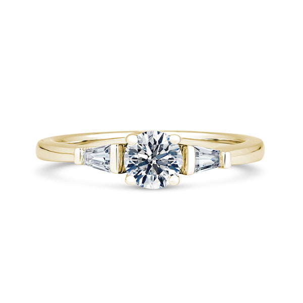 Round & Tapered Baguette Yellow Gold Trilogy Ring | M3R04