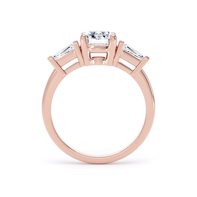 Round & Tapered Baguette Rose Gold Trilogy Ring | M3R04 LGR