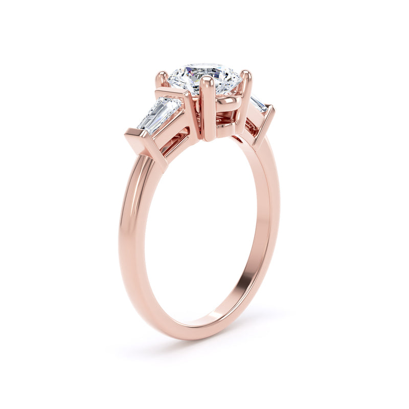 Round & Tapered Baguette Rose Gold Trilogy Ring | M3R04 LGR
