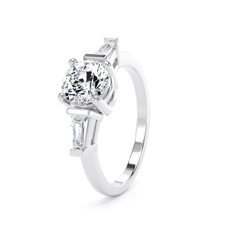 Round & Tapered Baguette Platinum Trilogy Ring | M3R04 LGR
