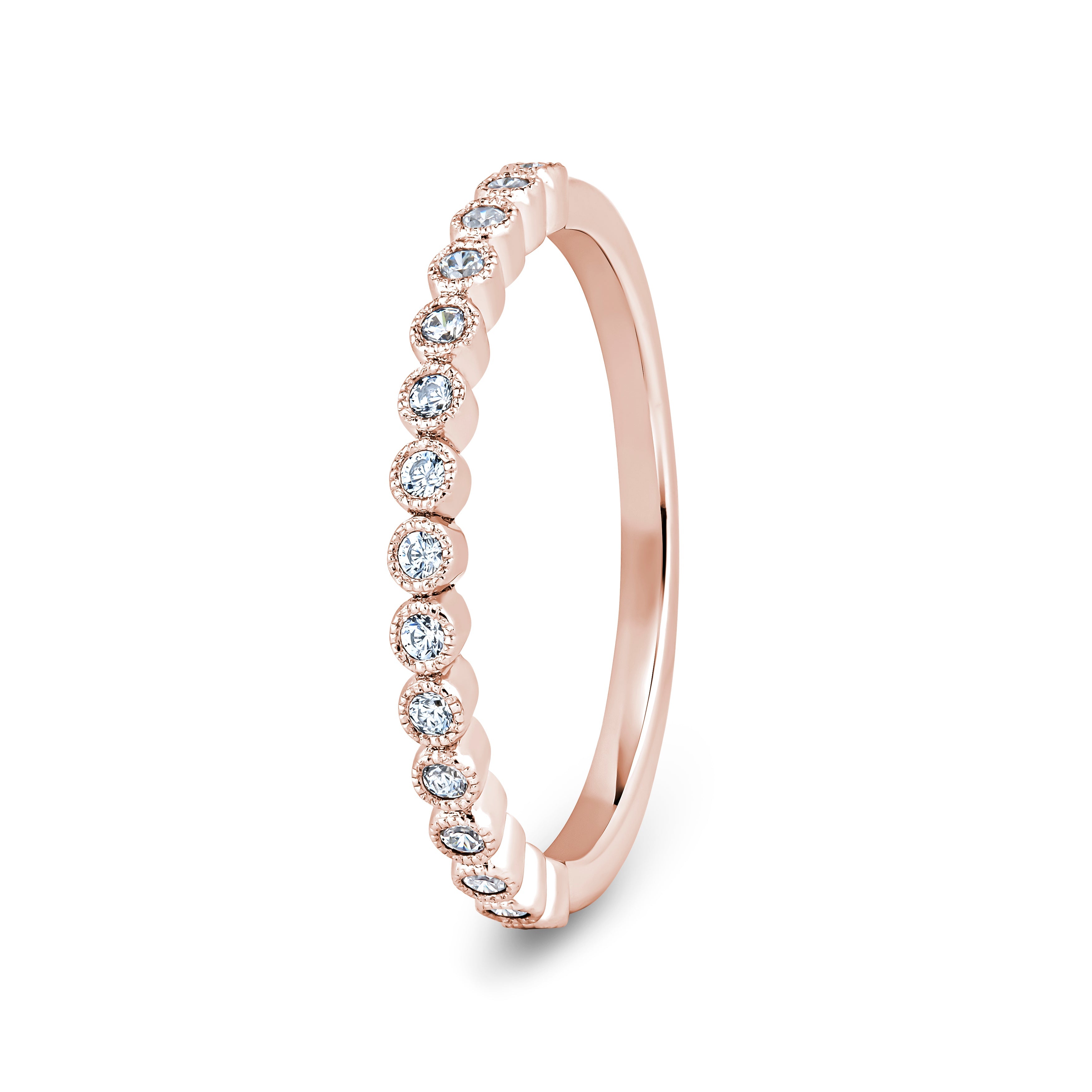 Round, Millgrain Bezel, Rose Gold Half Set Eternity Ring