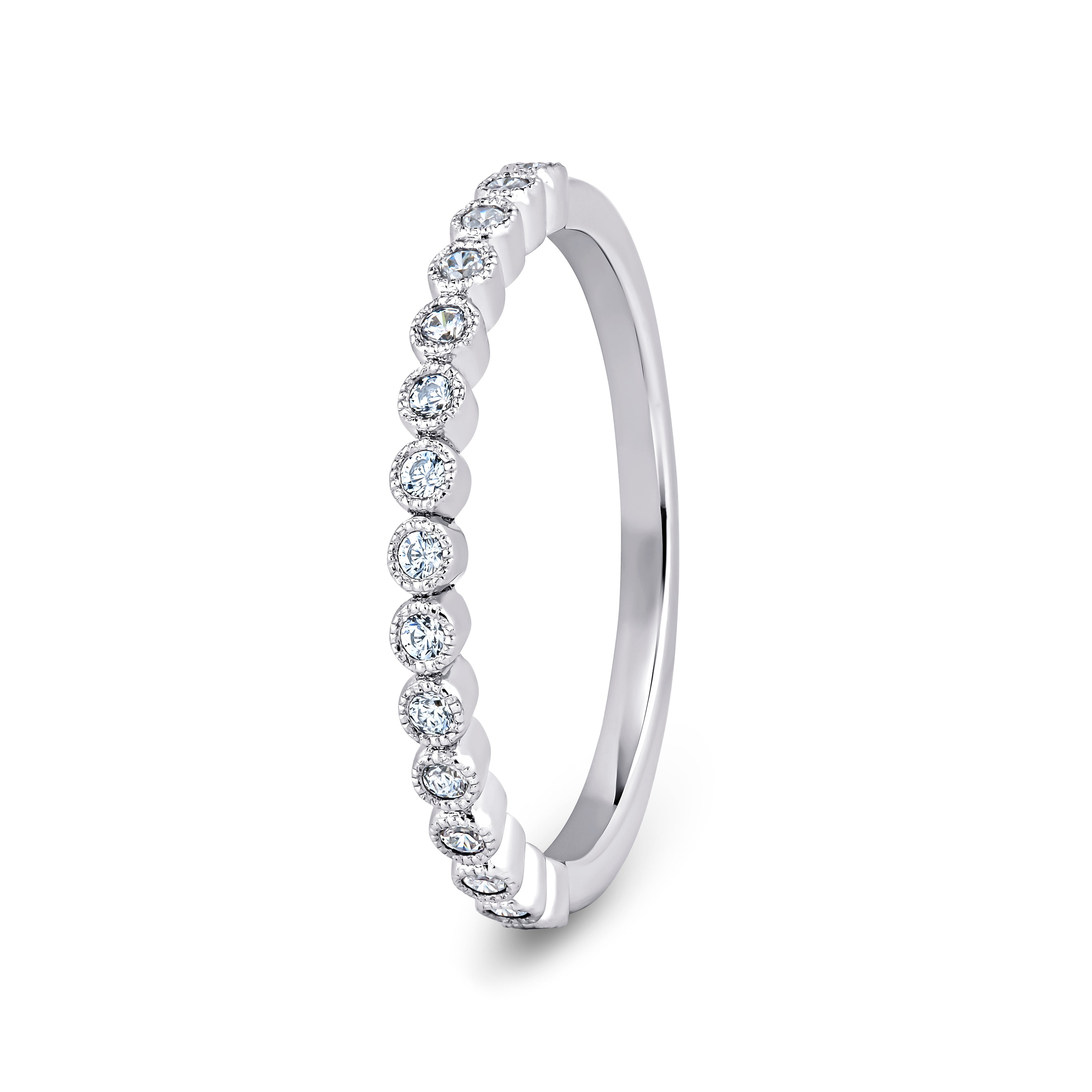 Round, Millgrain Bezel, White Gold Half Set Eternity Ring
