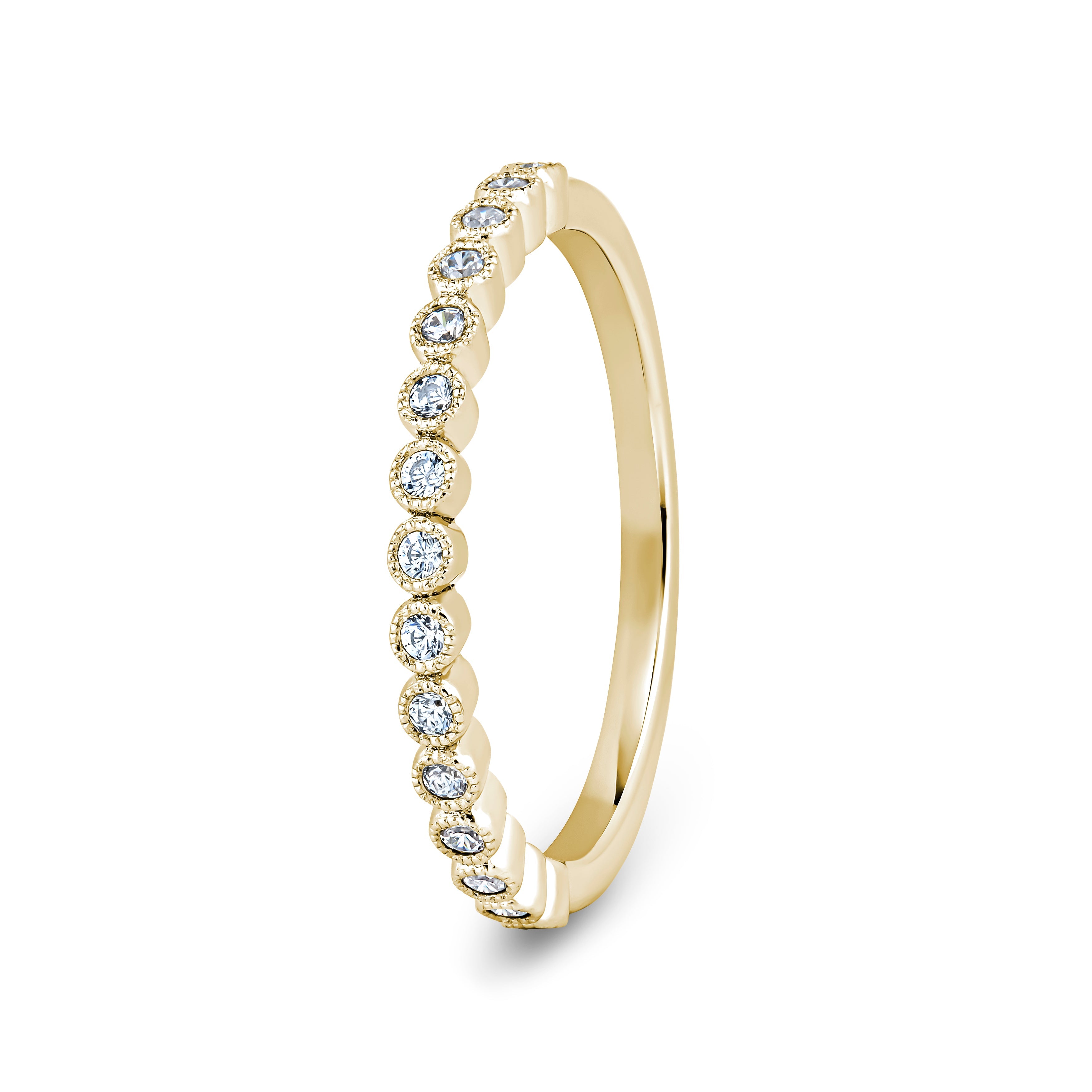 Round, Millgrain Bezel, Yellow Gold Half Set Eternity Ring