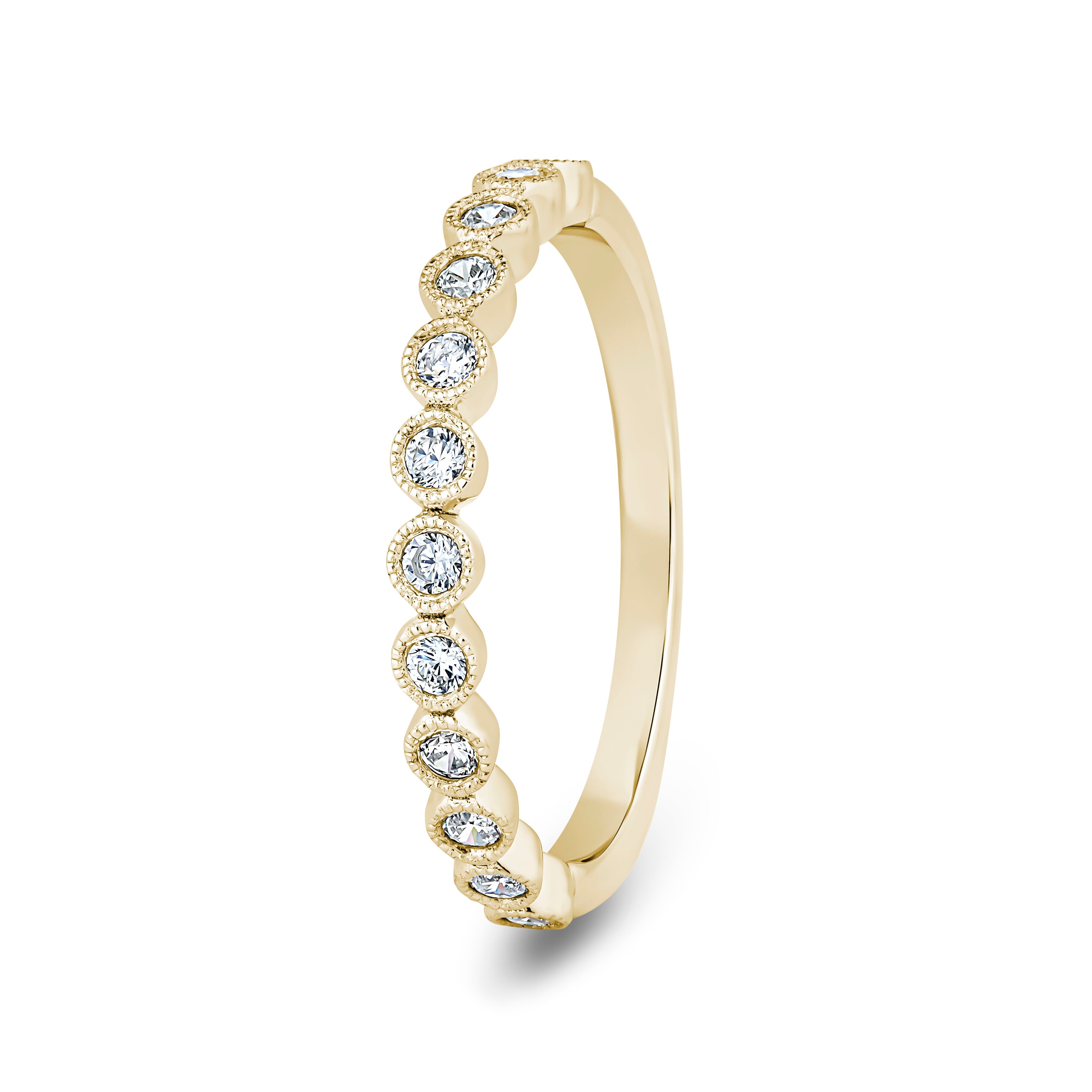 Round, Millgrain Bezel, Yellow Gold Half Set Eternity Ring