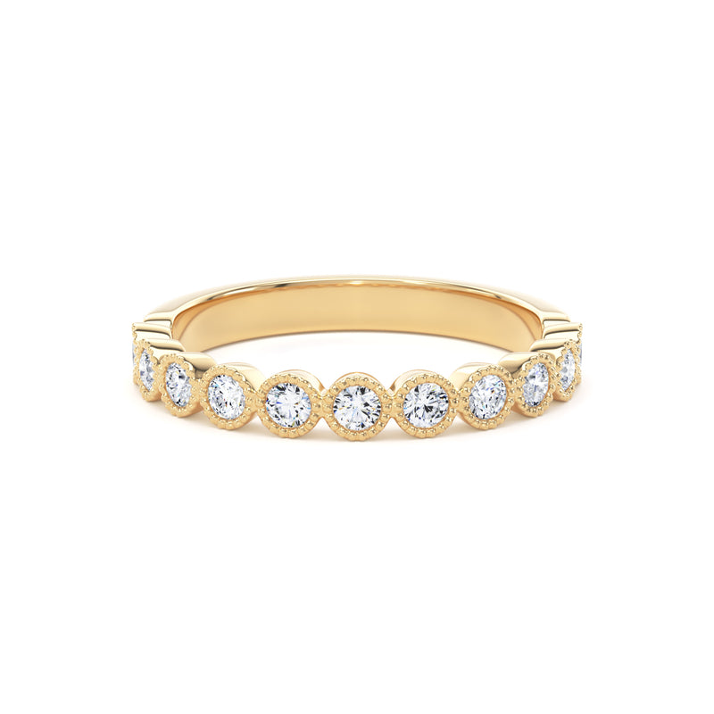 Round Diamond Rose Gold Ring, Millgrain Bezel Half Eternity | ET1219