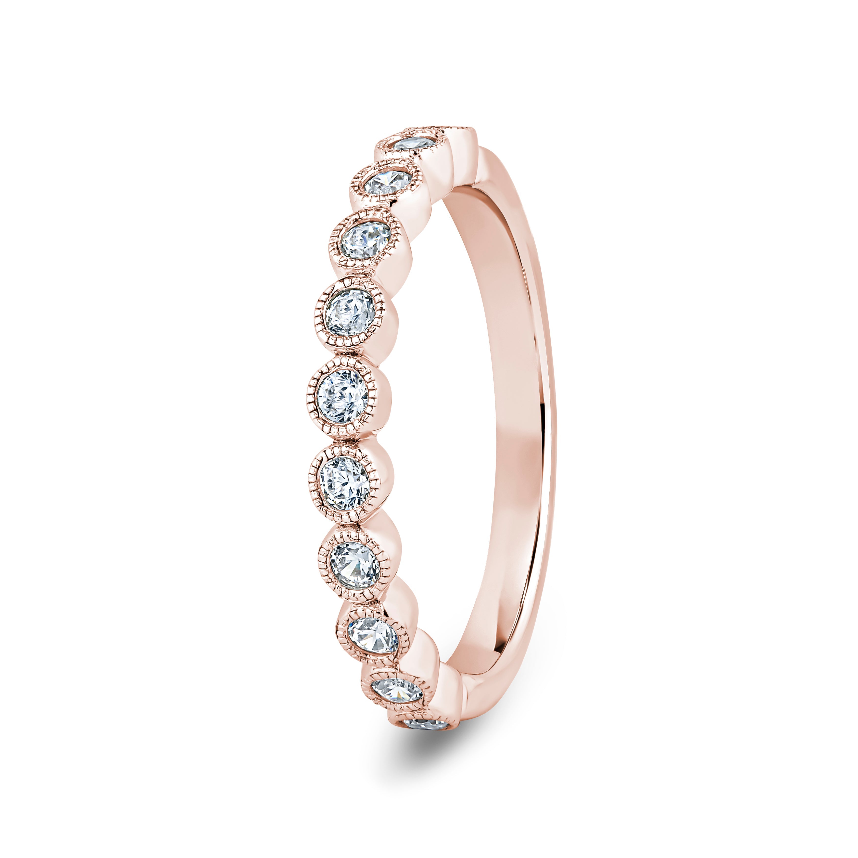 Round, Millgrain Bezel, Rose Gold Half Set Eternity Ring