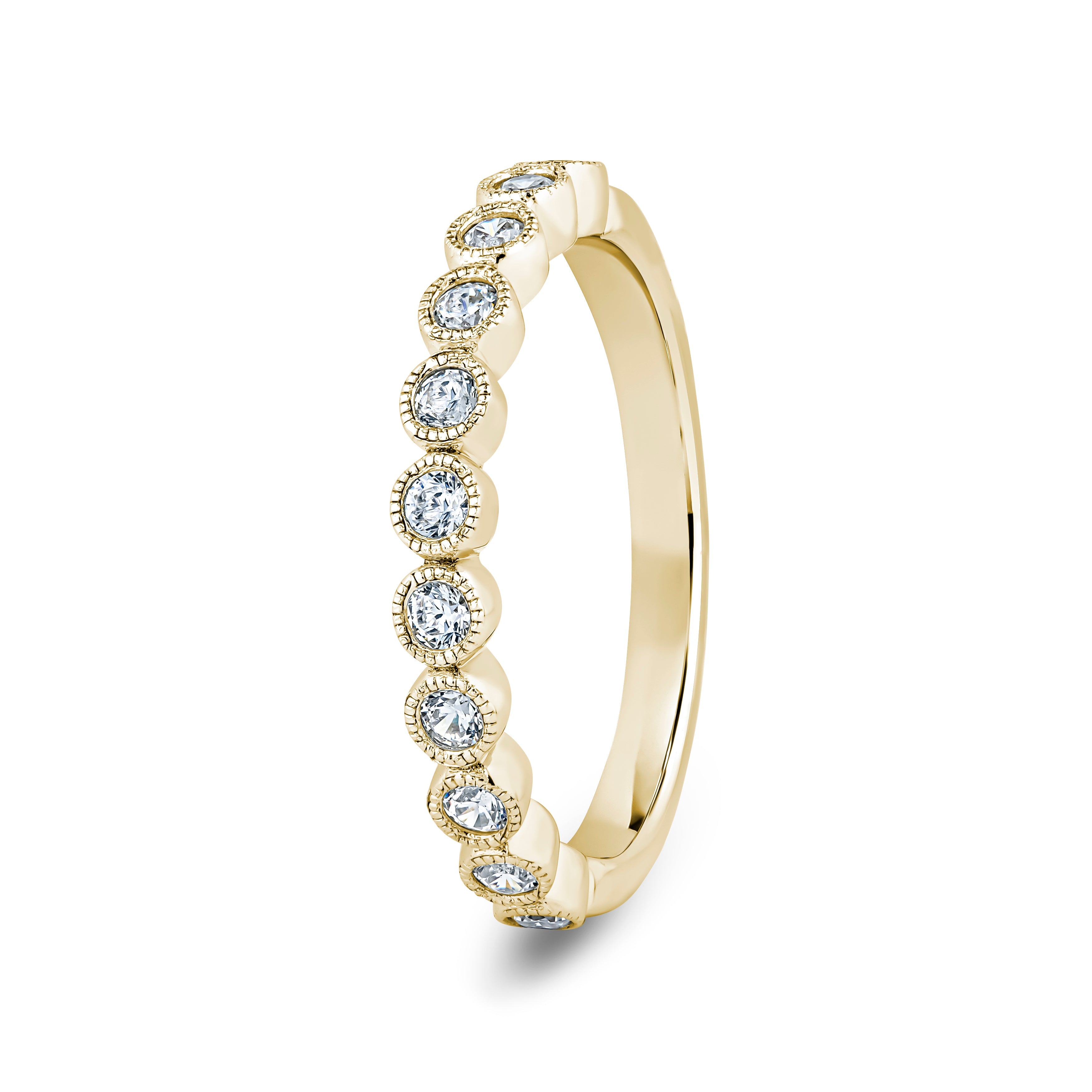 Round, Millgrain Bezel, Yellow Gold Half Set Eternity Ring