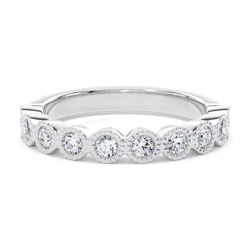 Round Diamond Ring, Millgrain Bezel Half Eternity | ET1219