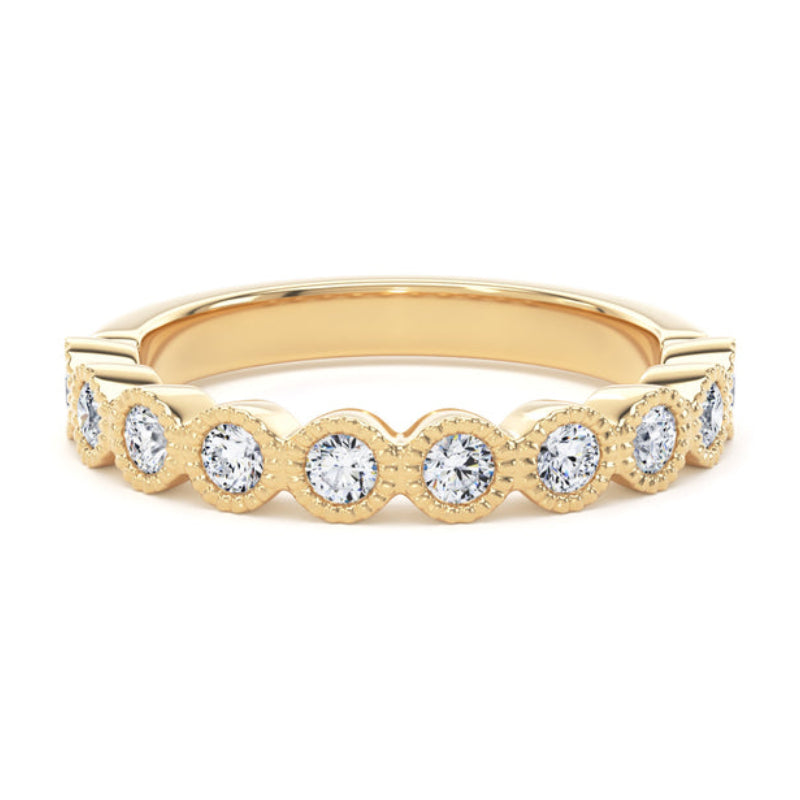 Round Diamond Ring, Millgrain Bezel Half Eternity | ET1219